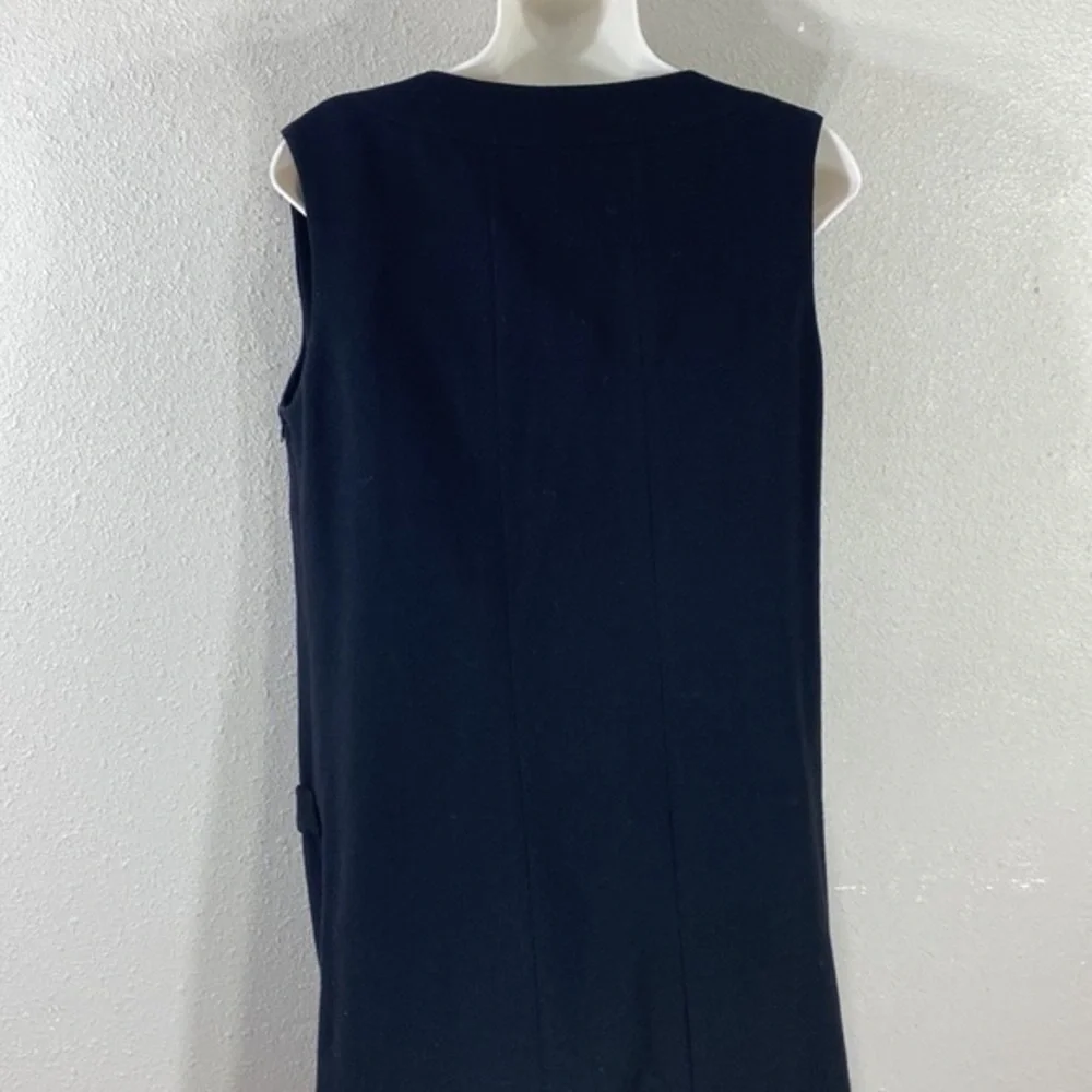 Edward Achour Paris Black Wool Silk Faux Pearl Button Shift Dress 14 W8